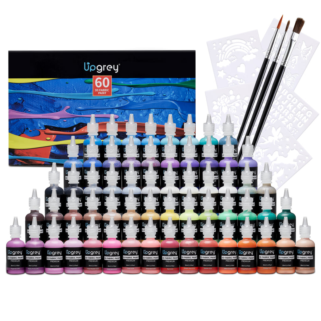 UPGREY 3D Fabric Paint Set for Clothes, 60 Colors (30Ml Bottles